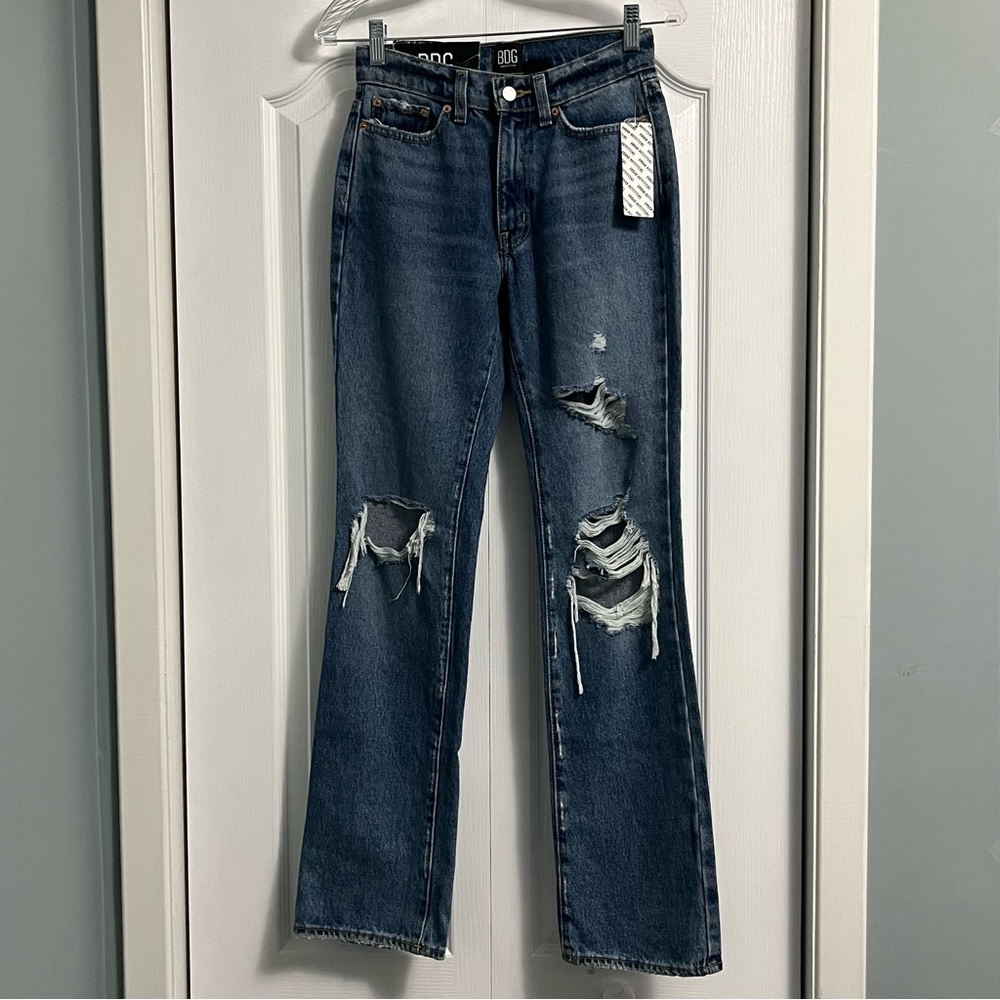 BDG URBAN OUTFITTERS ripped Boot cut denim jeans womens size 24 NWT HIGH Rise